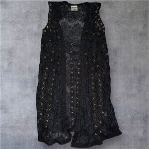 Vocal Black Lace Vest with Metallic Eyelets